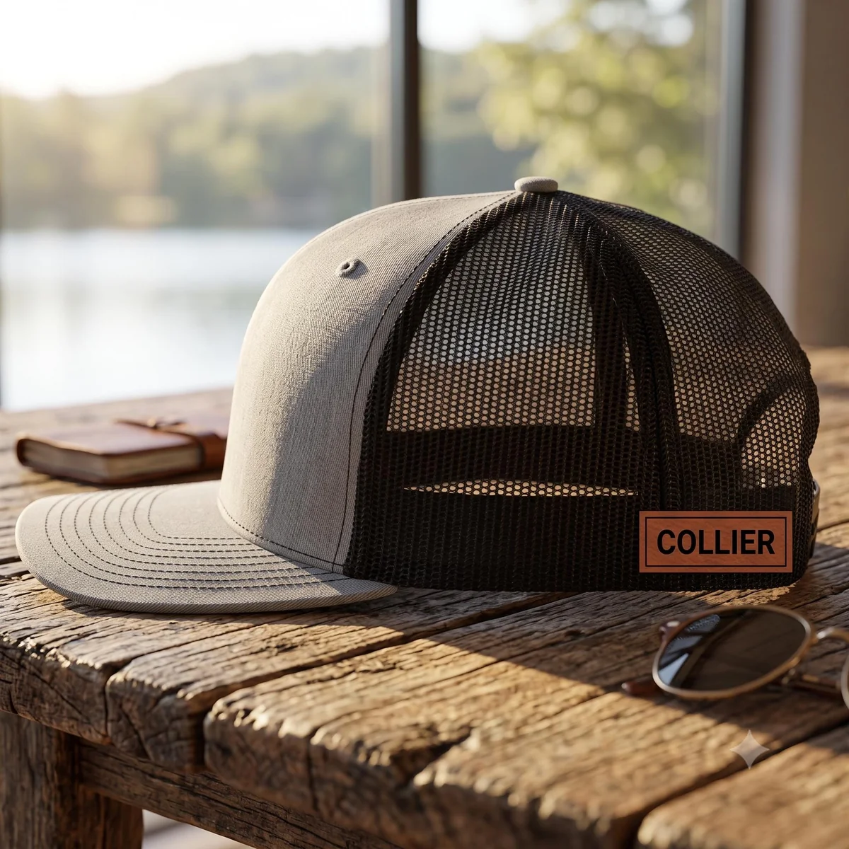 View 6 of Personalized Texas Leatherette Patch Trucker Hat