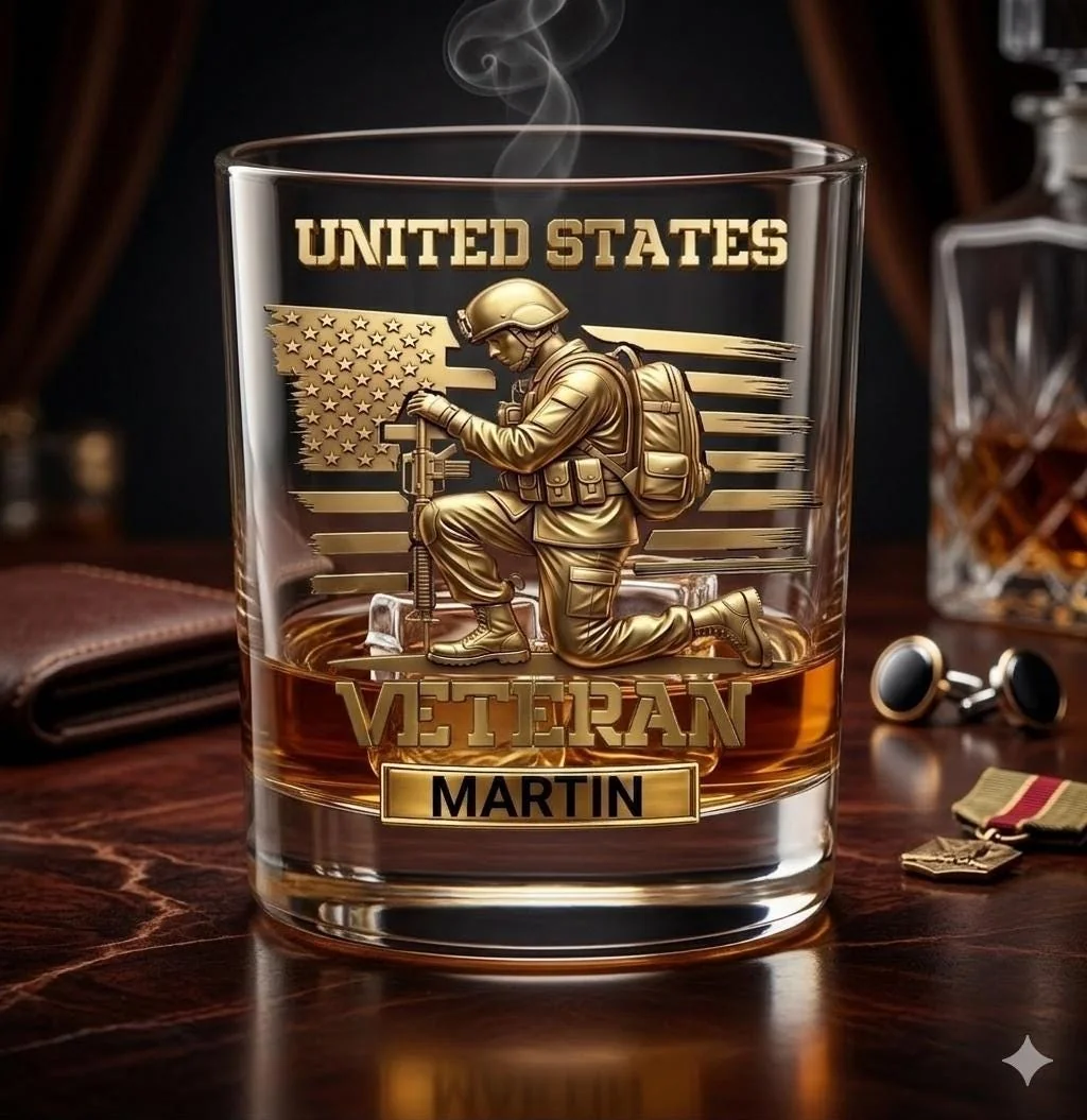 View 4 of Personalized Veteran Whiskey Glass