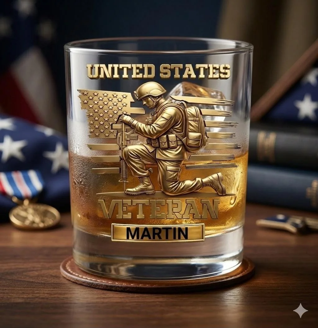 View 5 of Personalized Veteran Whiskey Glass