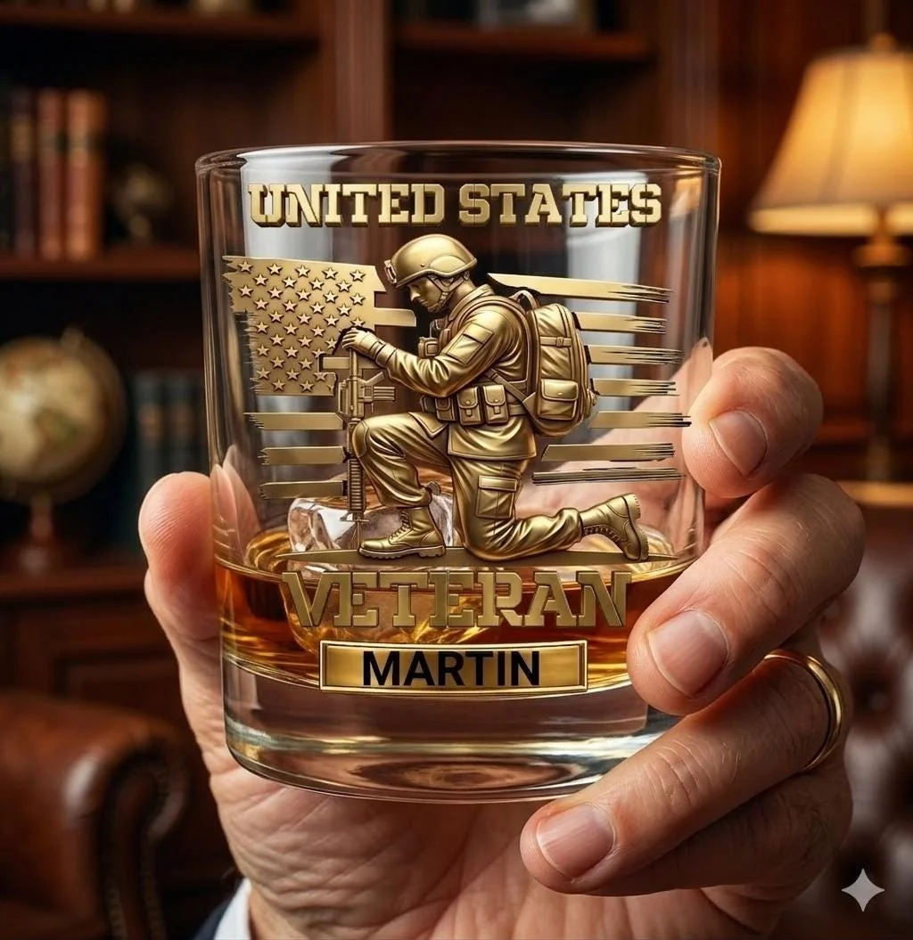 View 6 of Personalized Veteran Whiskey Glass