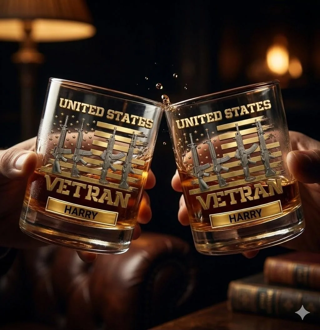 View 5 of Personalized Veteran Whiskey Glass