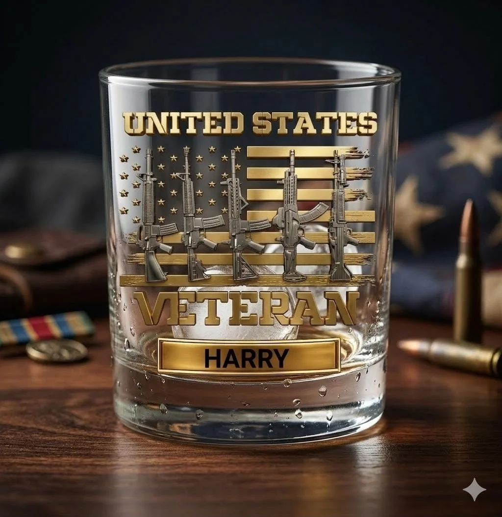 View 6 of Personalized Veteran Whiskey Glass