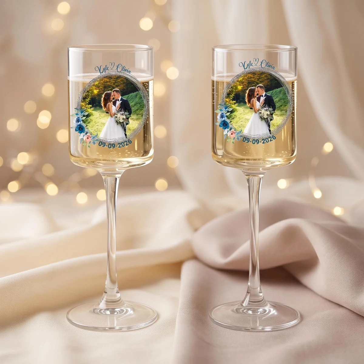View 3 of Personalized Wedding Champagne Flutes Set of 2