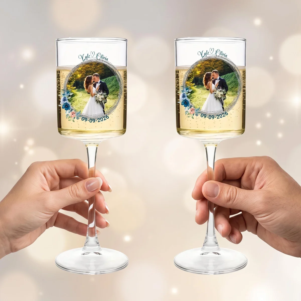 View 4 of Personalized Wedding Champagne Flutes Set of 2