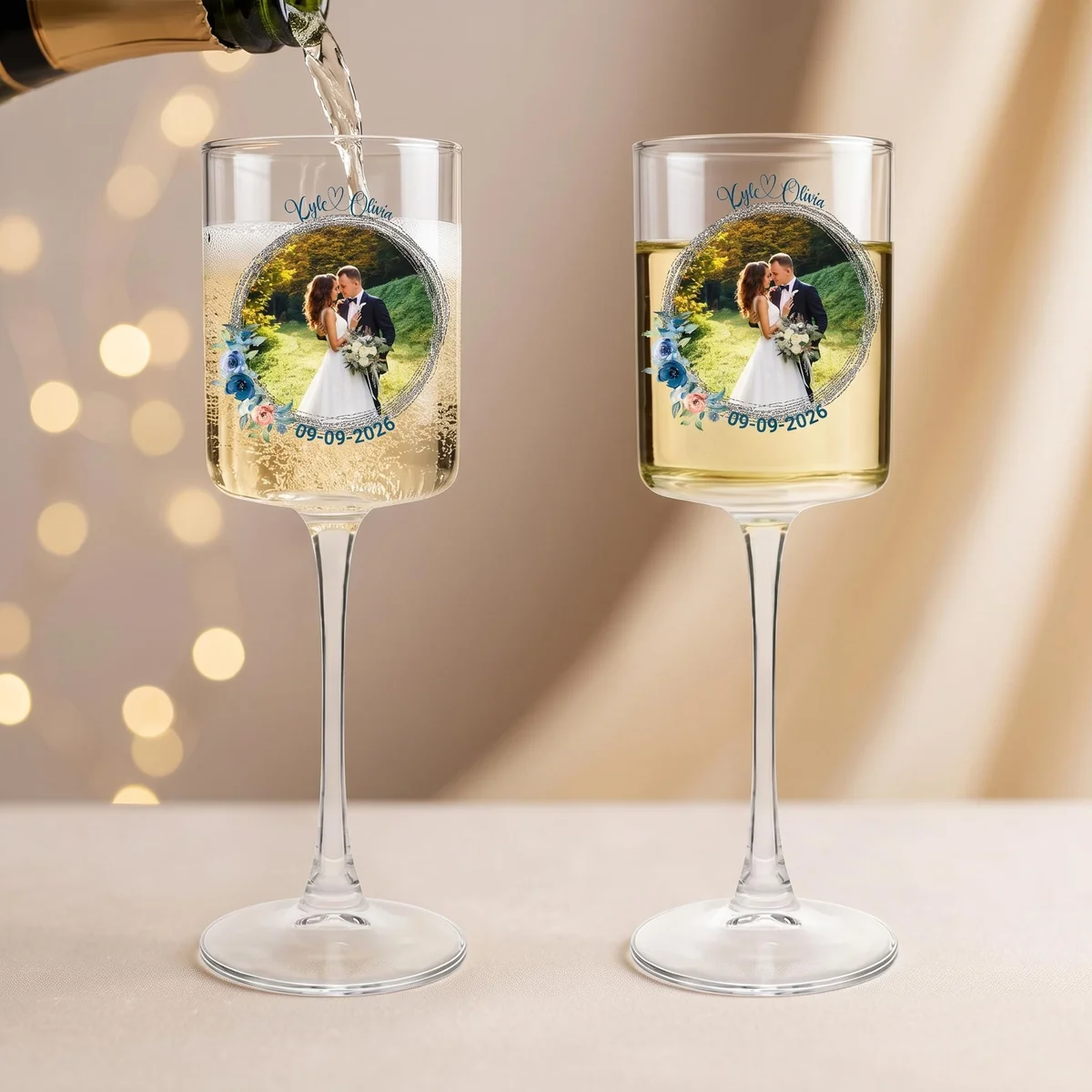 View 5 of Personalized Wedding Champagne Flutes Set of 2