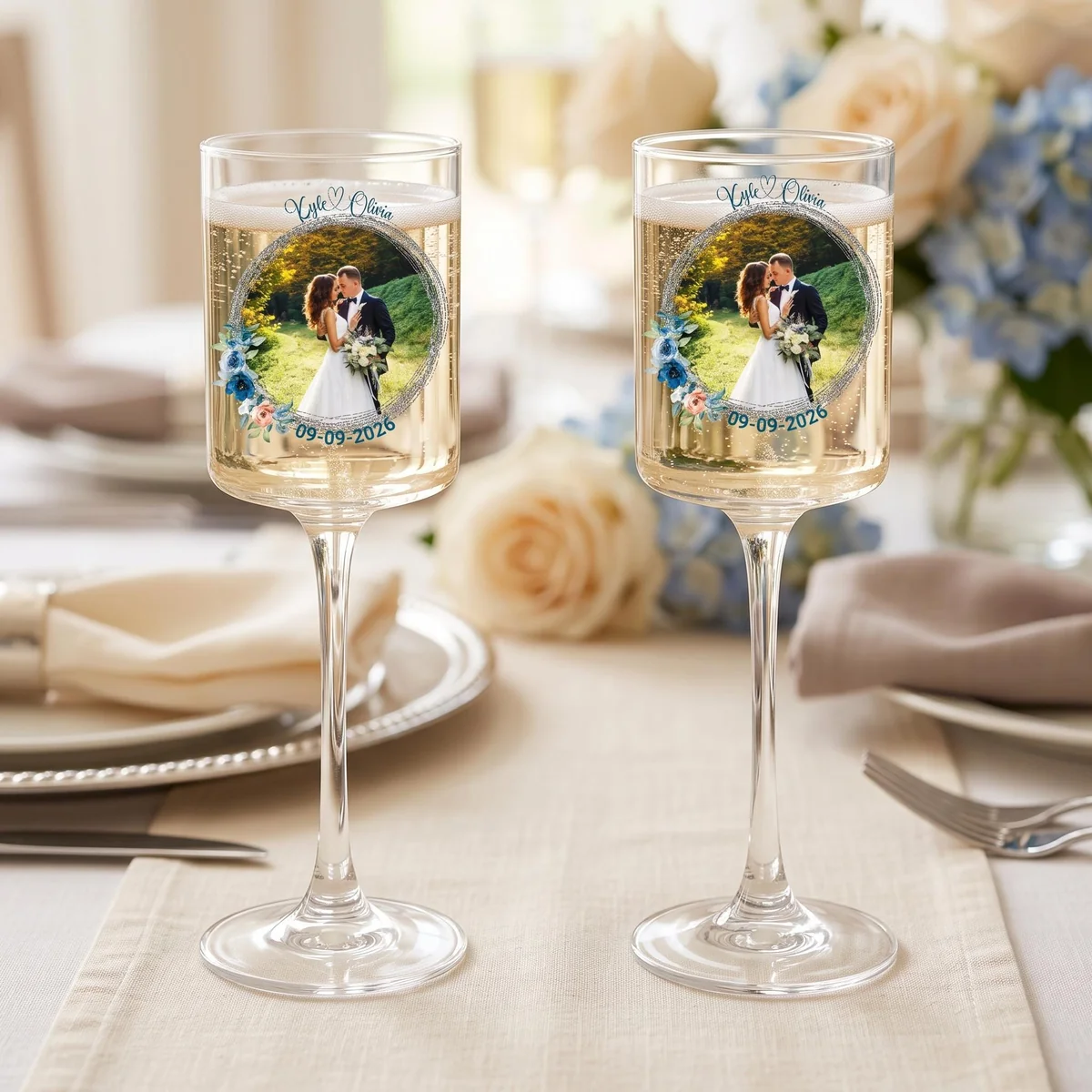 View 6 of Personalized Wedding Champagne Flutes Set of 2