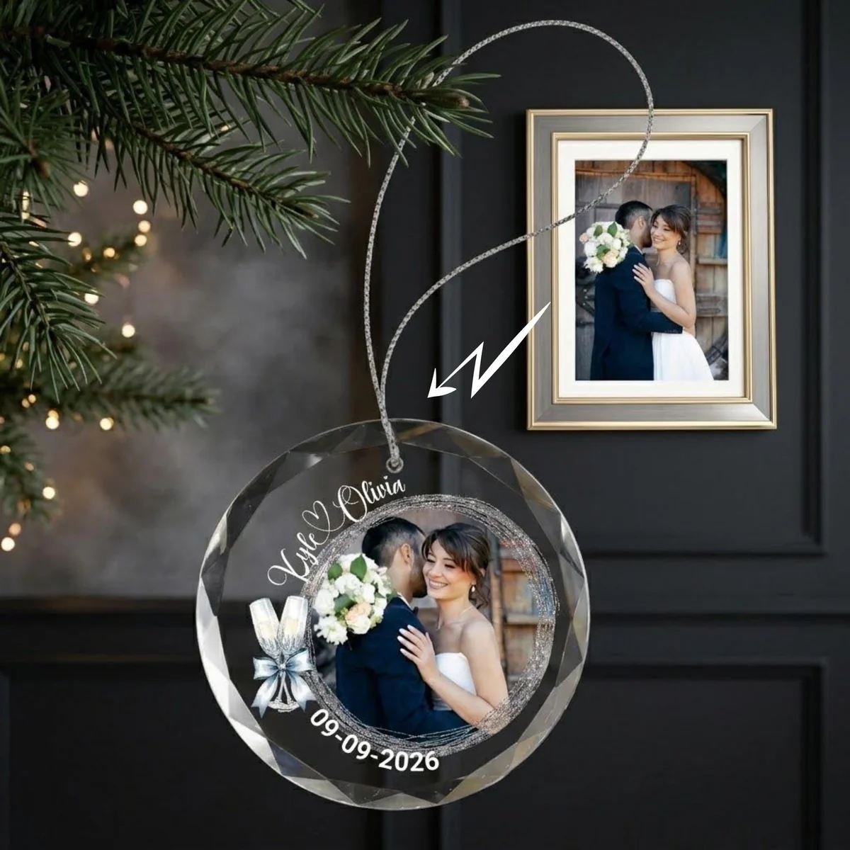 Personalized Wedding Photo Glass Ornament