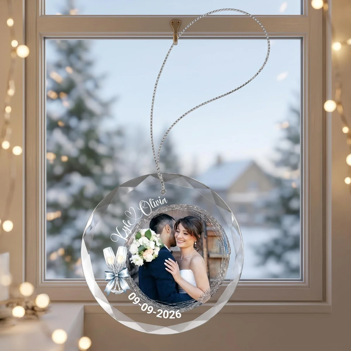View 3 of Personalized Wedding Photo Glass Ornament