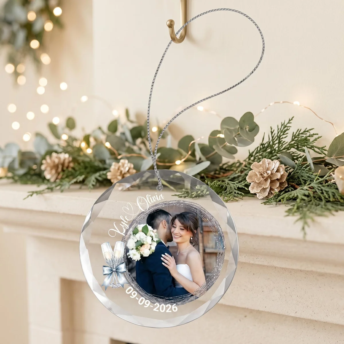 View 4 of Personalized Wedding Photo Glass Ornament