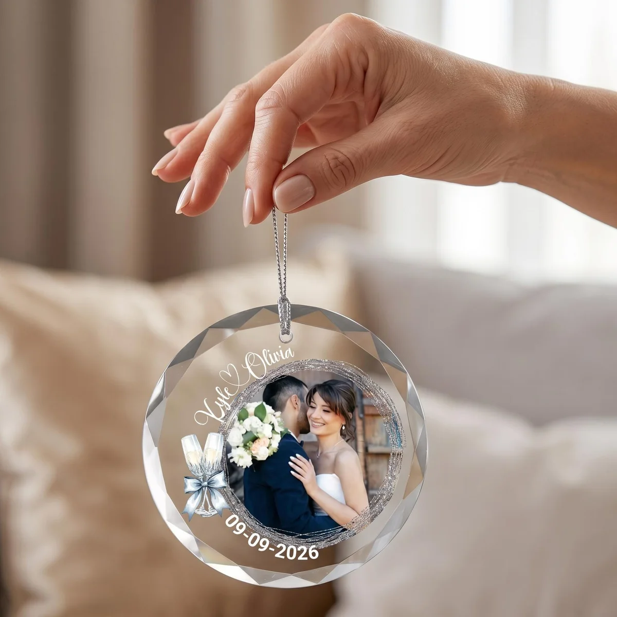 View 6 of Personalized Wedding Photo Glass Ornament