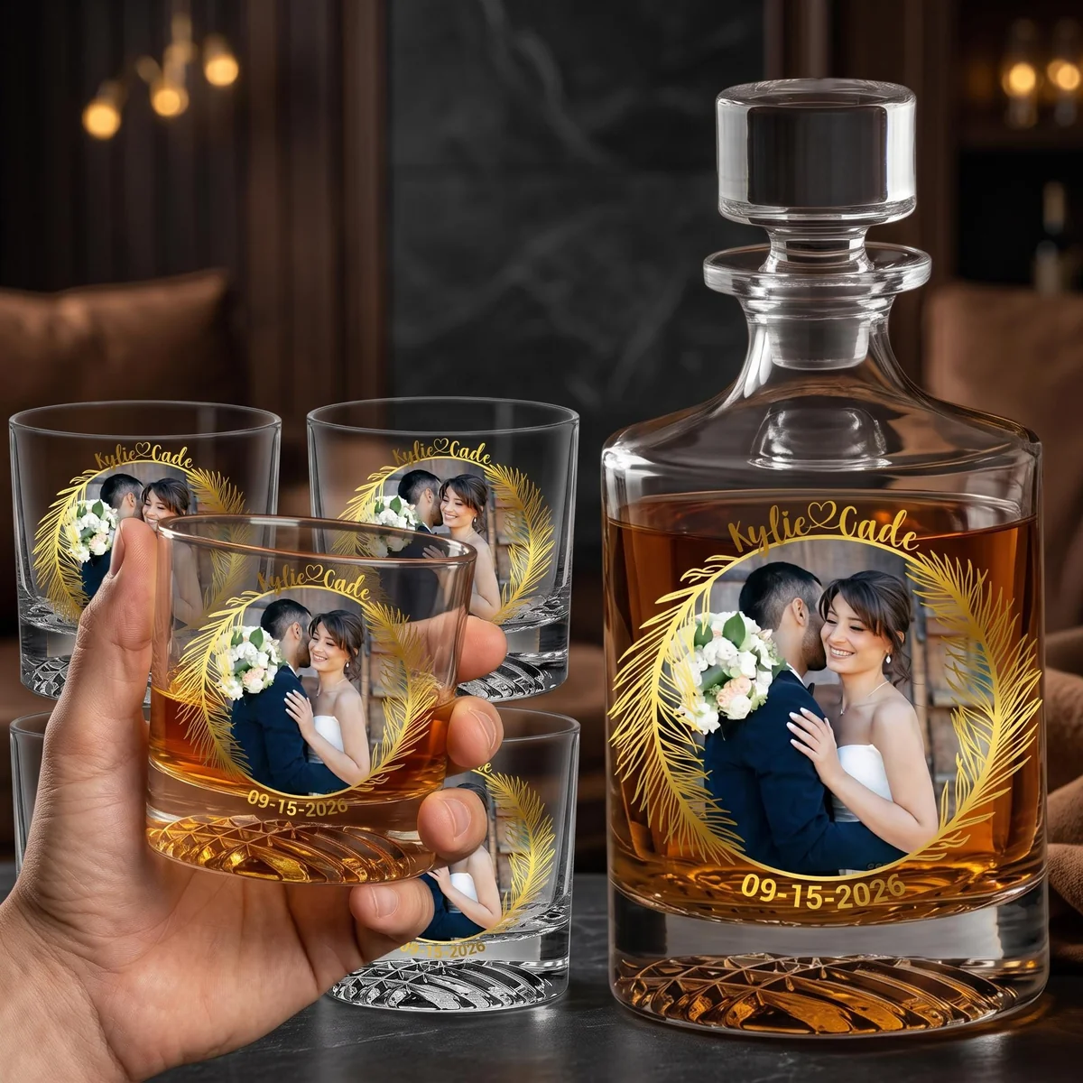 View 2 of Personalized Wedding Whiskey Decanter Set