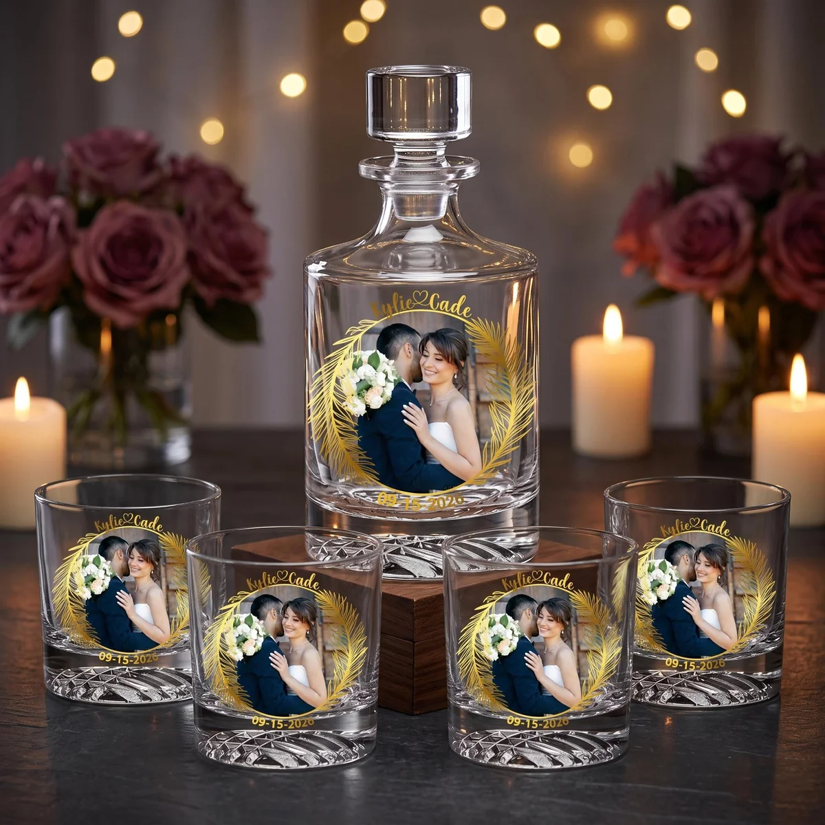 View 6 of Personalized Wedding Whiskey Decanter Set