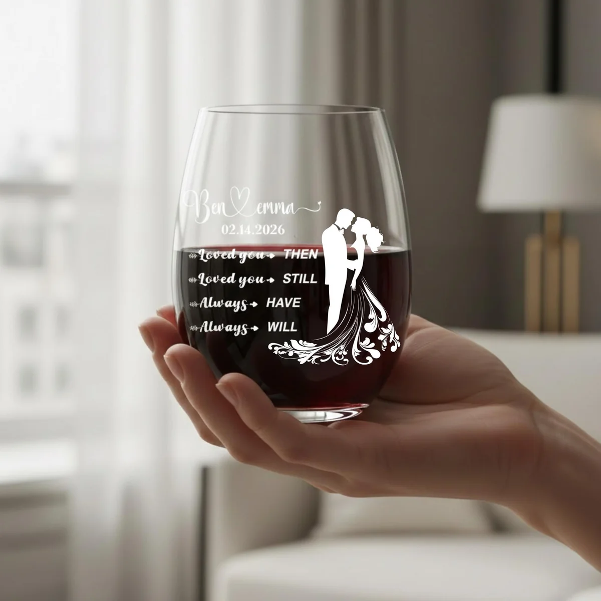 View 5 of Personalized Wedding Wine Glass