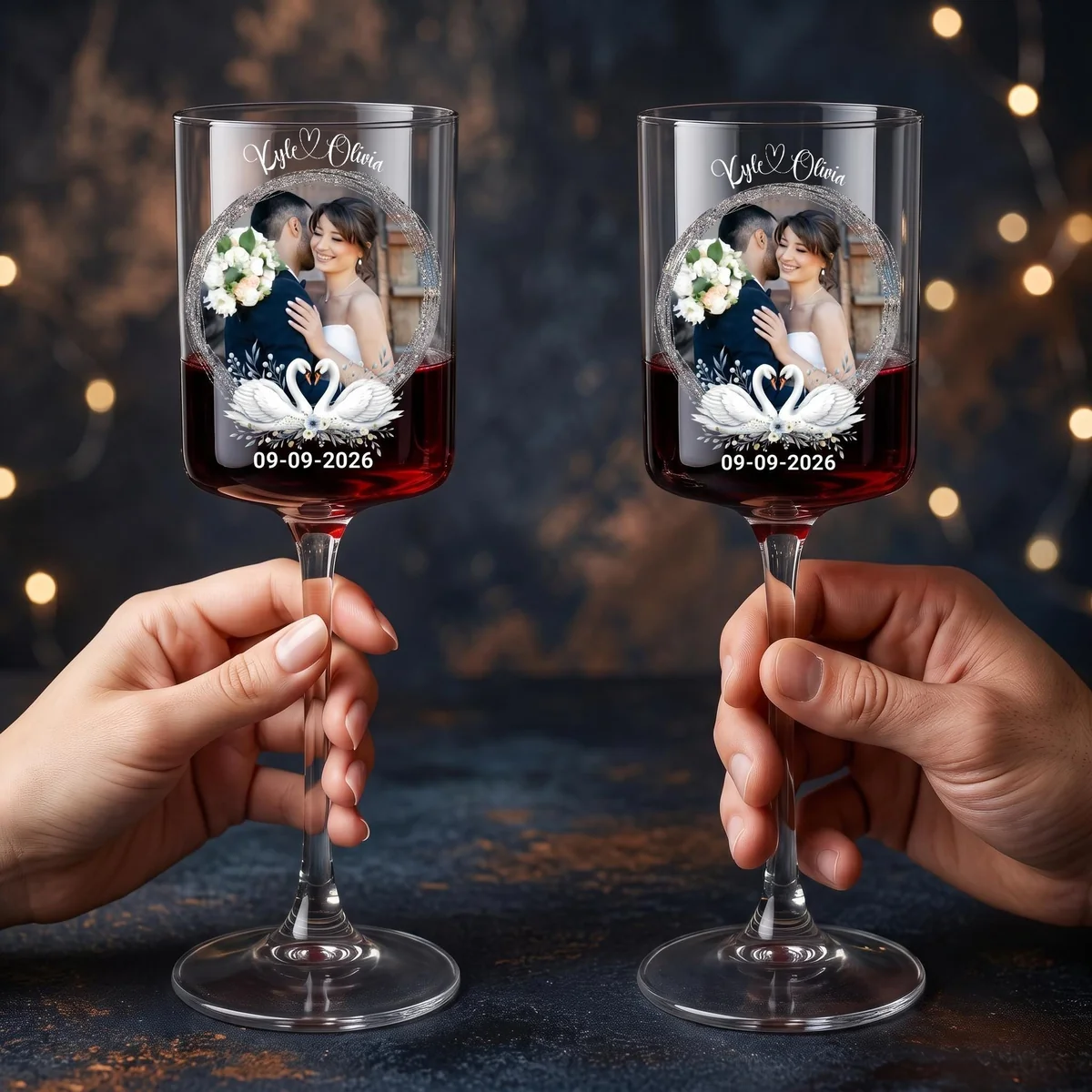 View 3 of Personalized Wedding Wine Glasses Set of 2