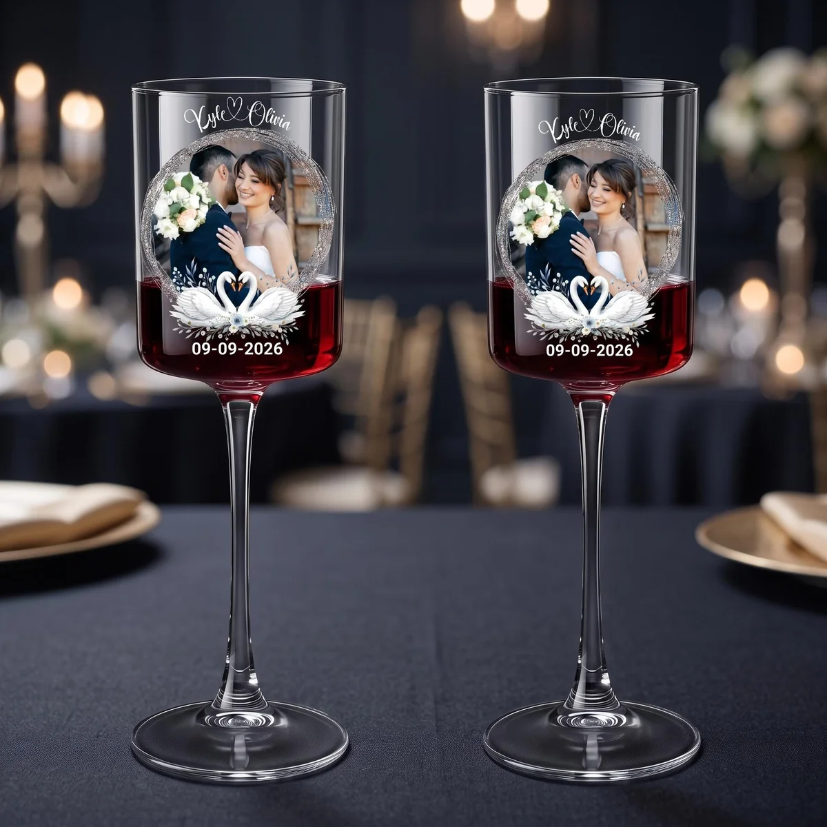 View 4 of Personalized Wedding Wine Glasses Set of 2