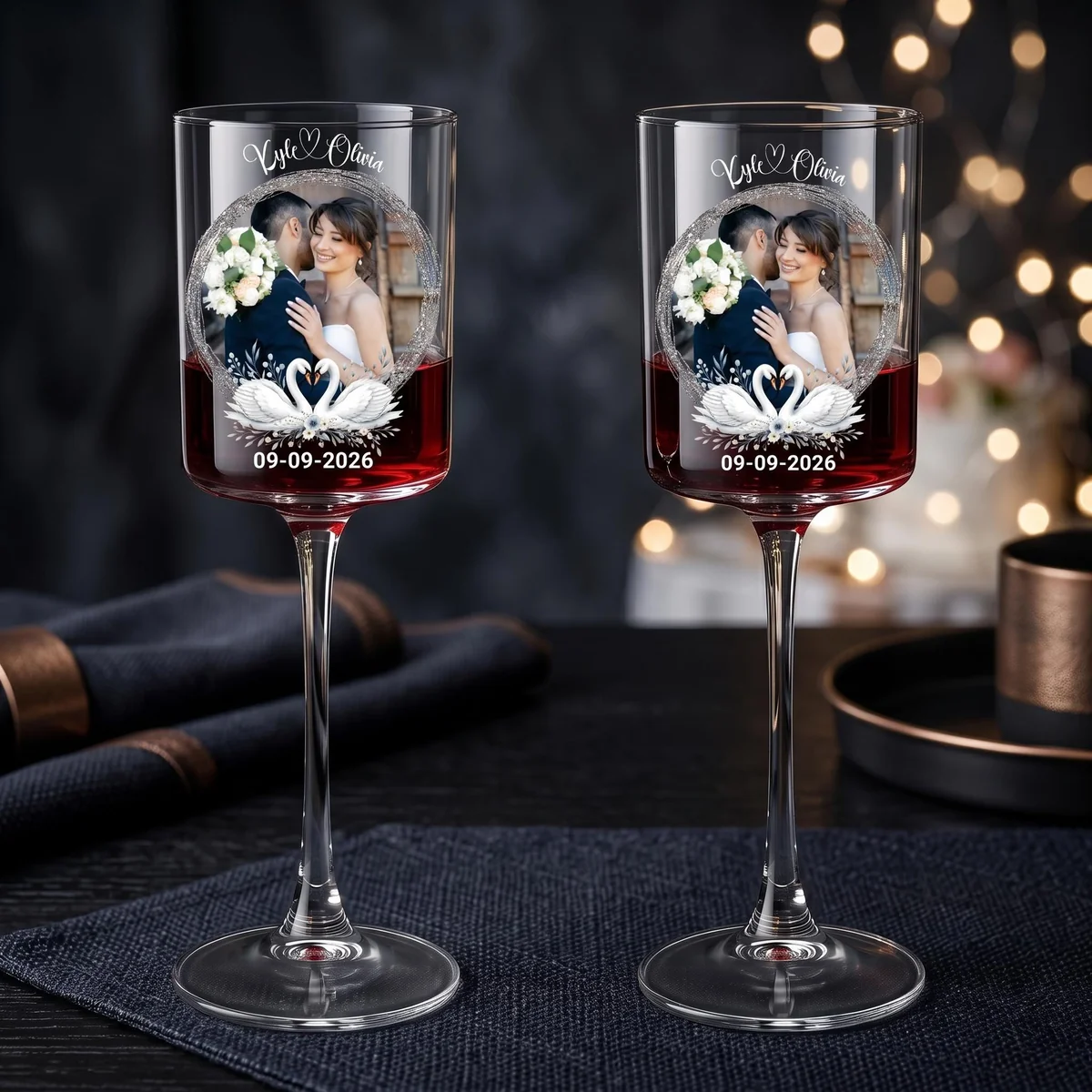 View 5 of Personalized Wedding Wine Glasses Set of 2