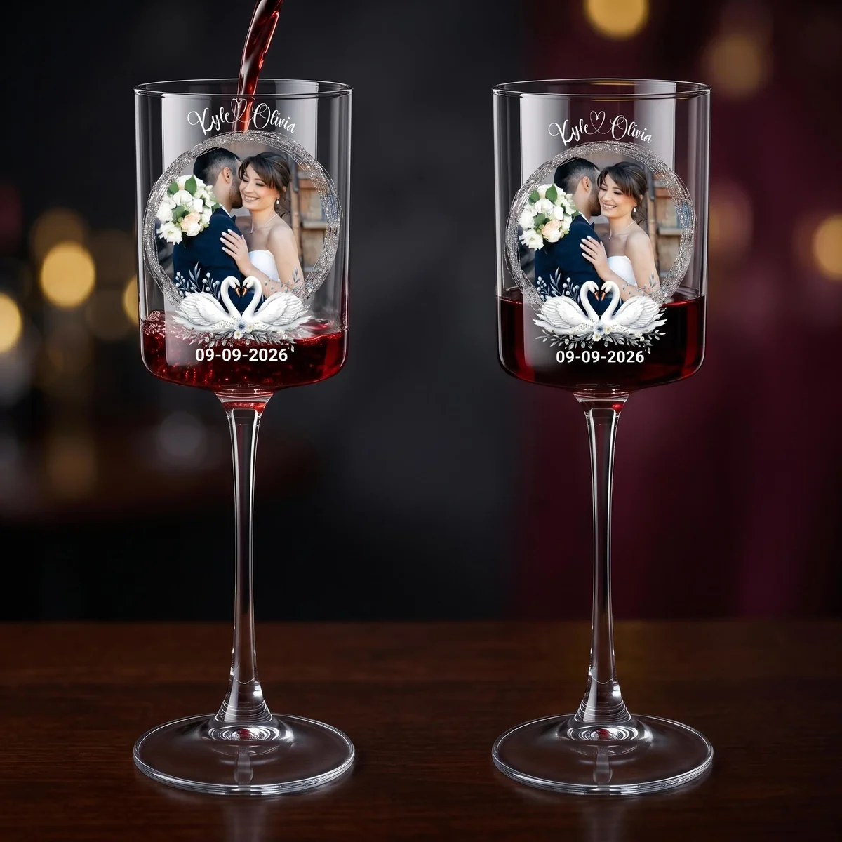 View 6 of Personalized Wedding Wine Glasses Set of 2