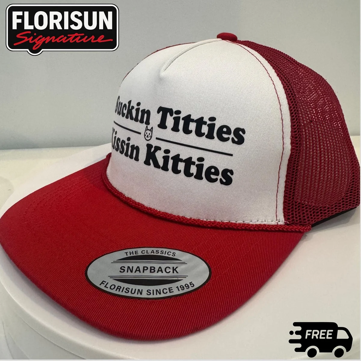 View 4 of Playful DTF Printed Trucker Hat: Humorous Graphic Snapback