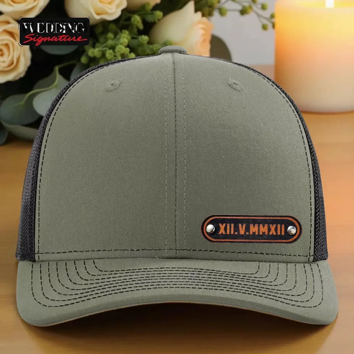 View 3 of Roman Numeral Leather Patch Trucker