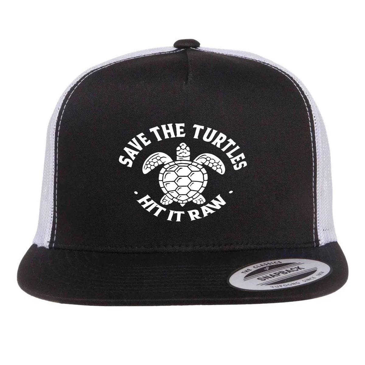 View 2 of Save The Turtles Hat: Funny Eco Humor Trucker Snapback