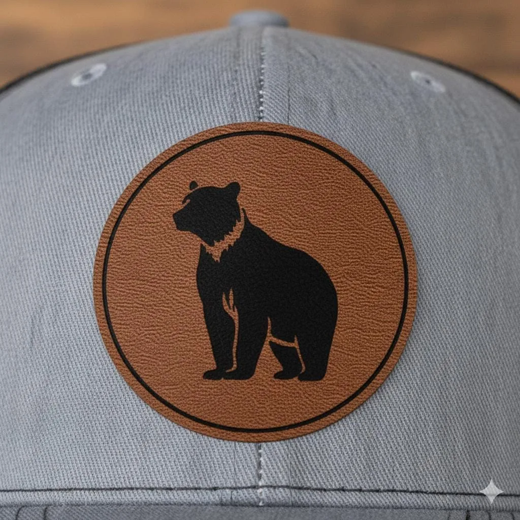 View 2 of Bear Leather Patch Trucker Hat