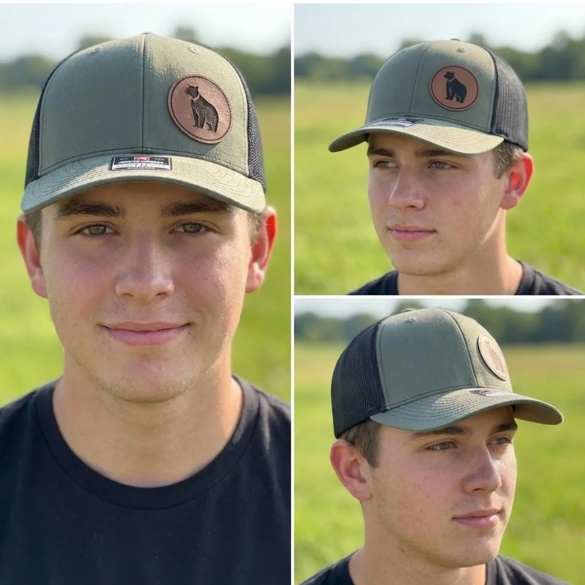 View 4 of Bear Leather Patch Trucker Hat