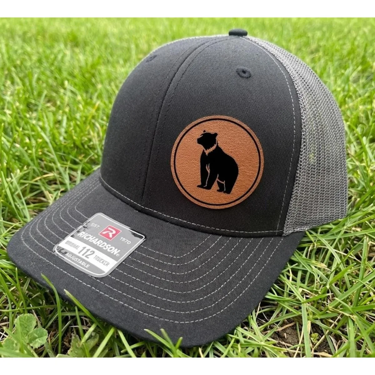 View 6 of Bear Leather Patch Trucker Hat