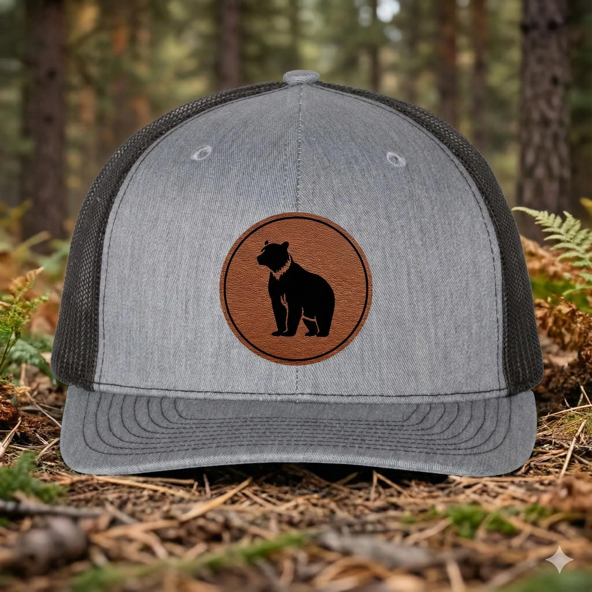 Bear Leather Patch Trucker Hat