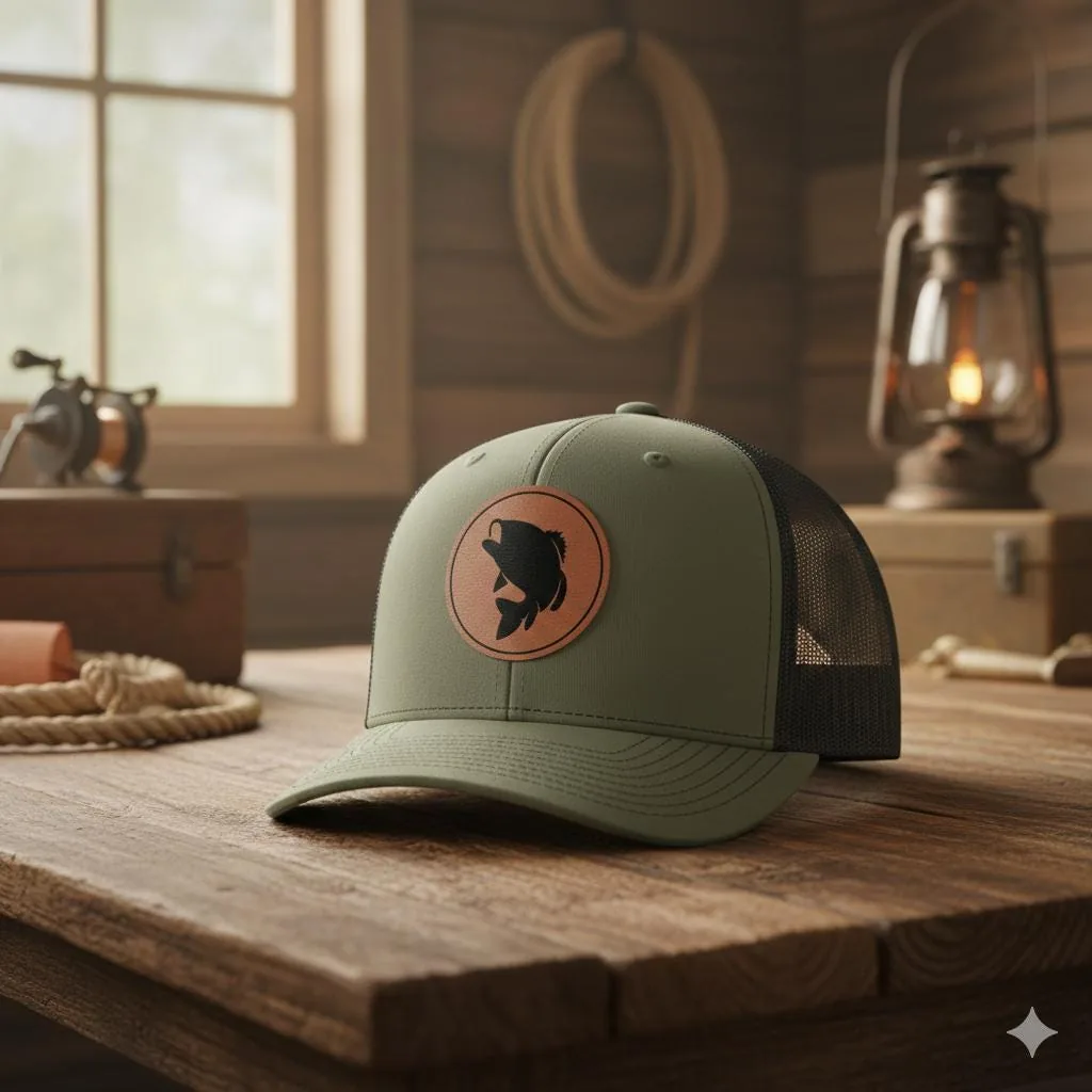 View 4 of Fish Leather Patch Trucker Hat