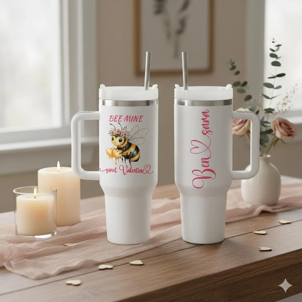 View 2 of Personalized Bee Mine Valentine 40 Oz Tumbler