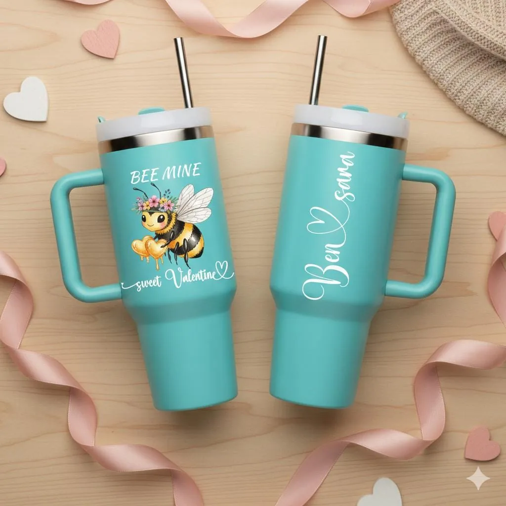 View 5 of Personalized Bee Mine Valentine 40 Oz Tumbler
