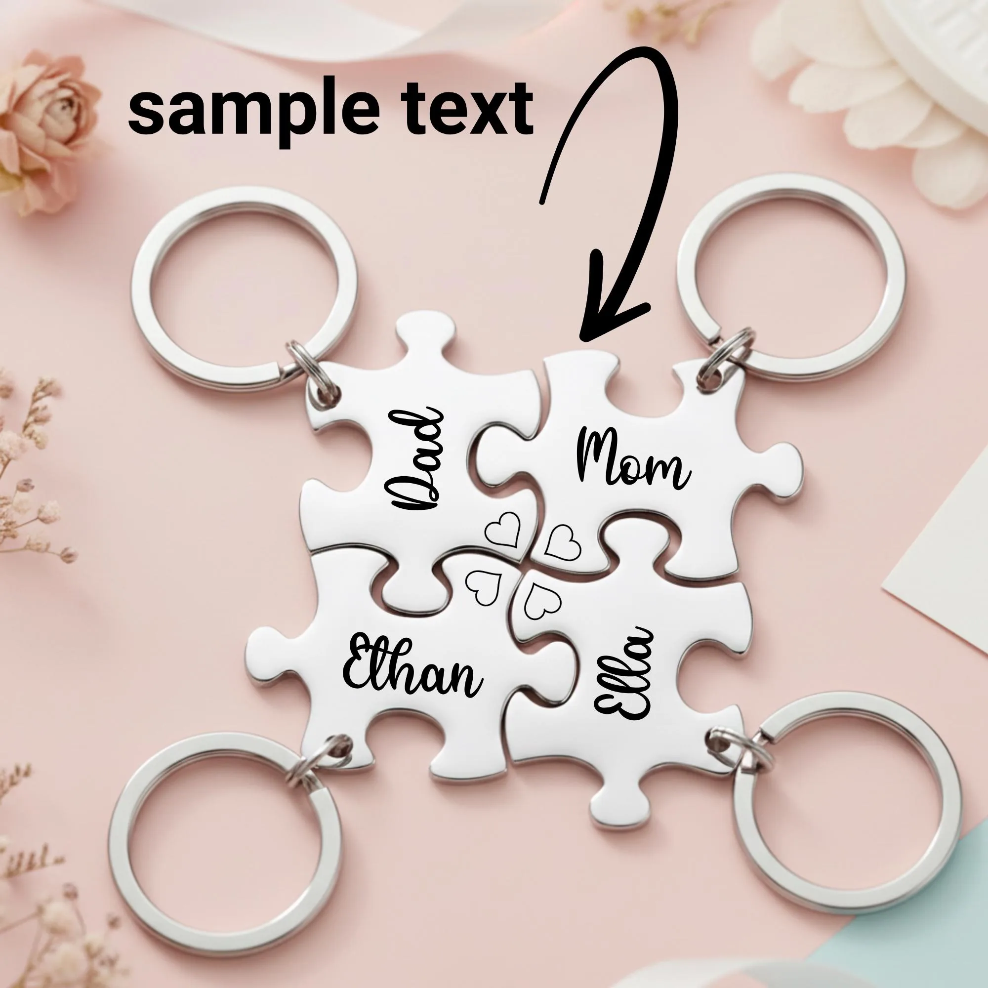 Personalized Family Puzzle Keychain Set Of 4