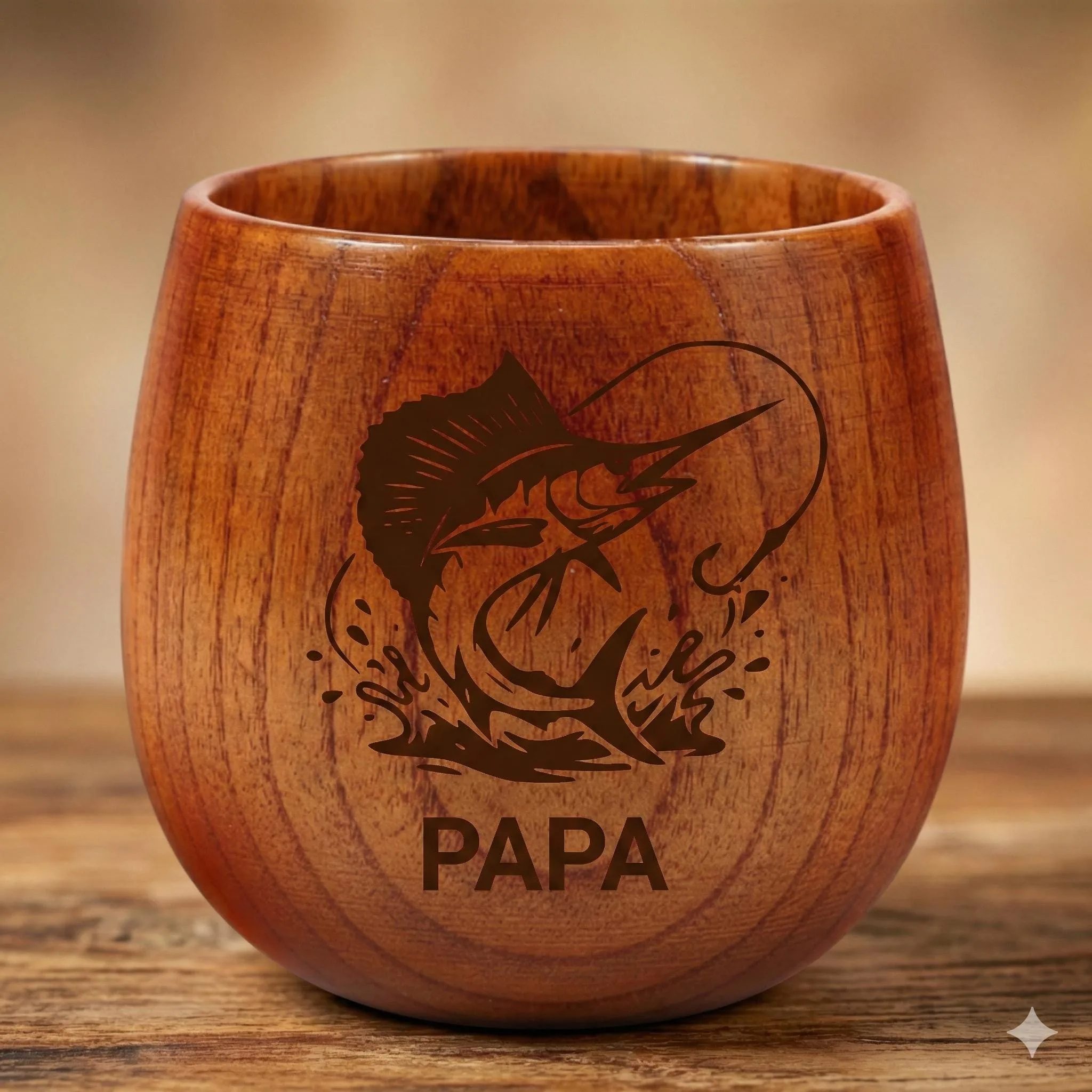 Personalized Fishing Papa Wooden Whiskey Cup