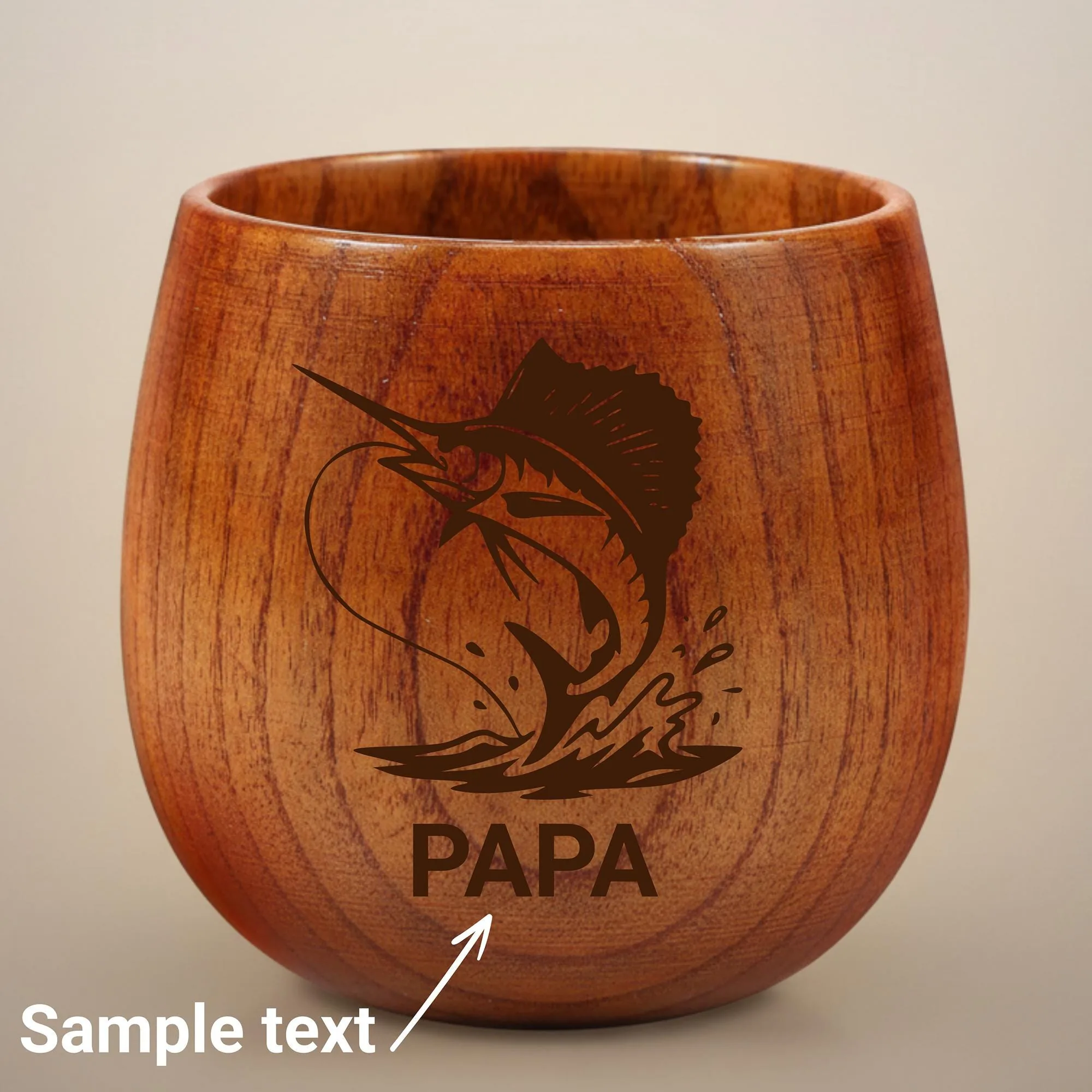 View 3 of Personalized Fishing Papa Wooden Whiskey Cup