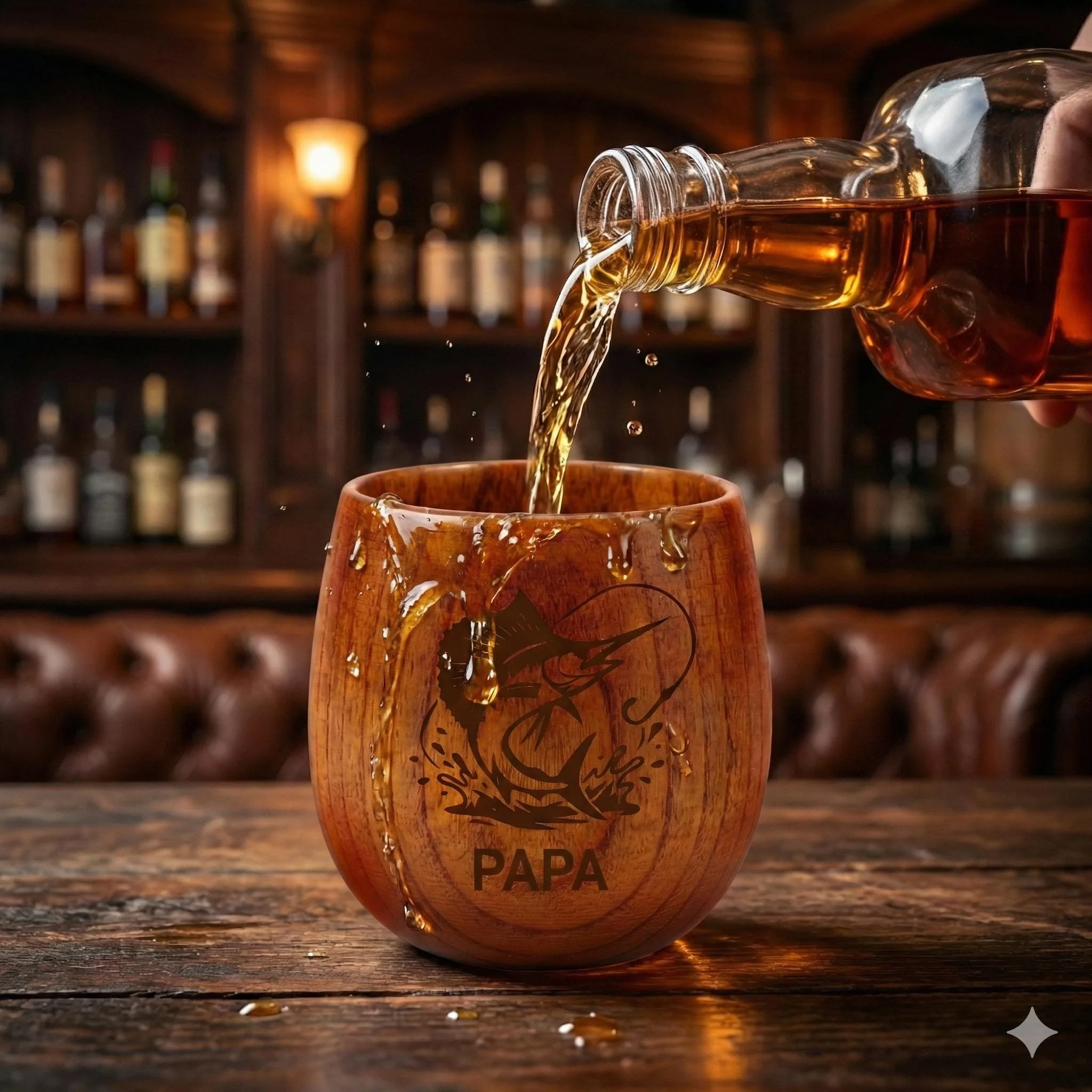 View 5 of Personalized Fishing Papa Wooden Whiskey Cup