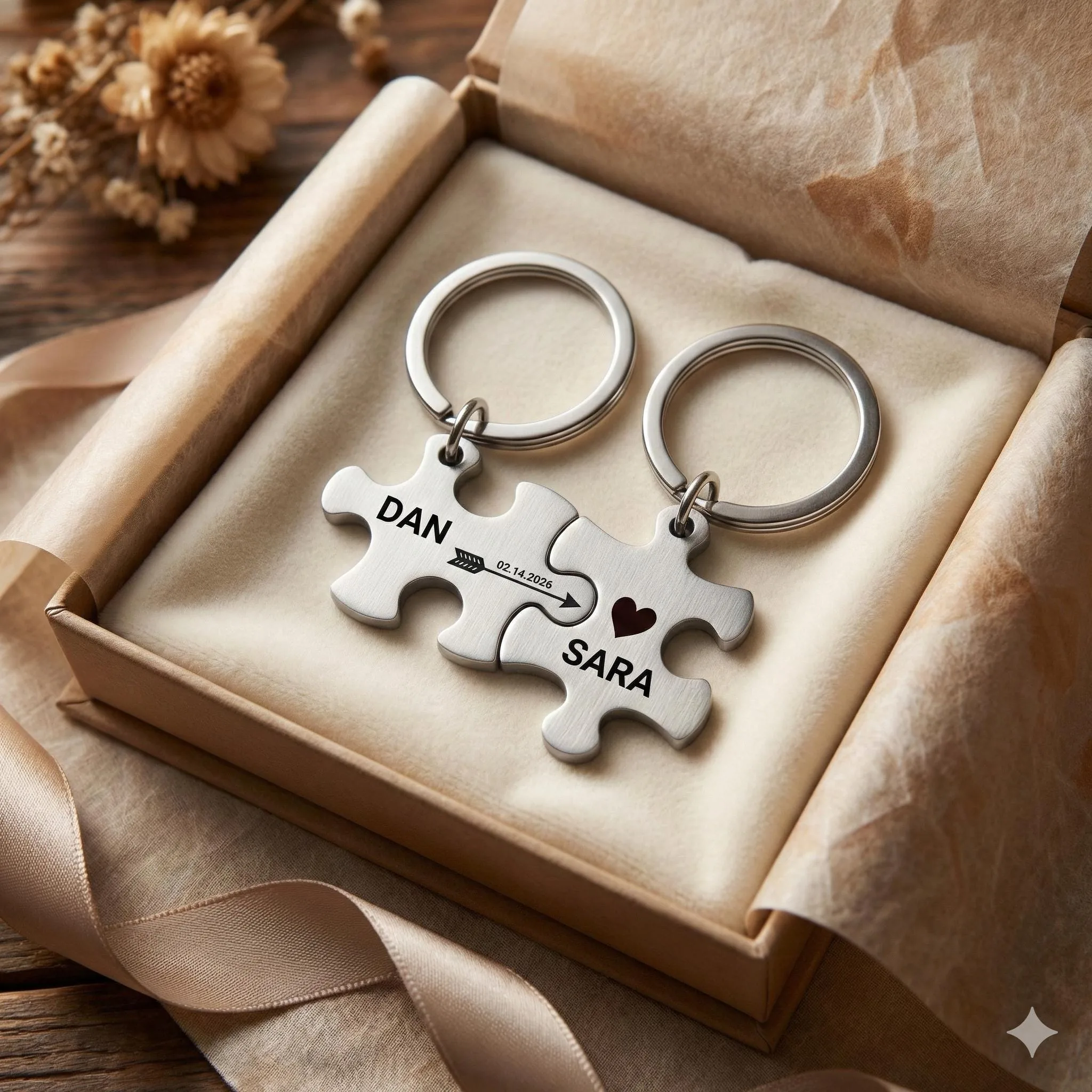 View 2 of Personalized Puzzle Keychain Set