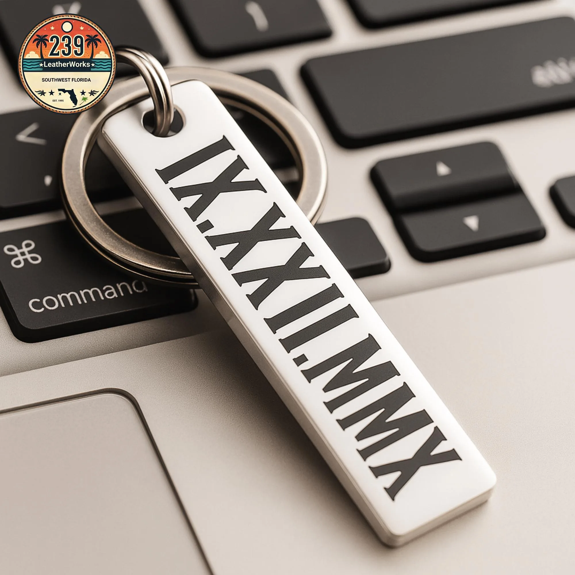 View 3 of Personalized Roman Numeral Keychain • Laser Engraved Stainless