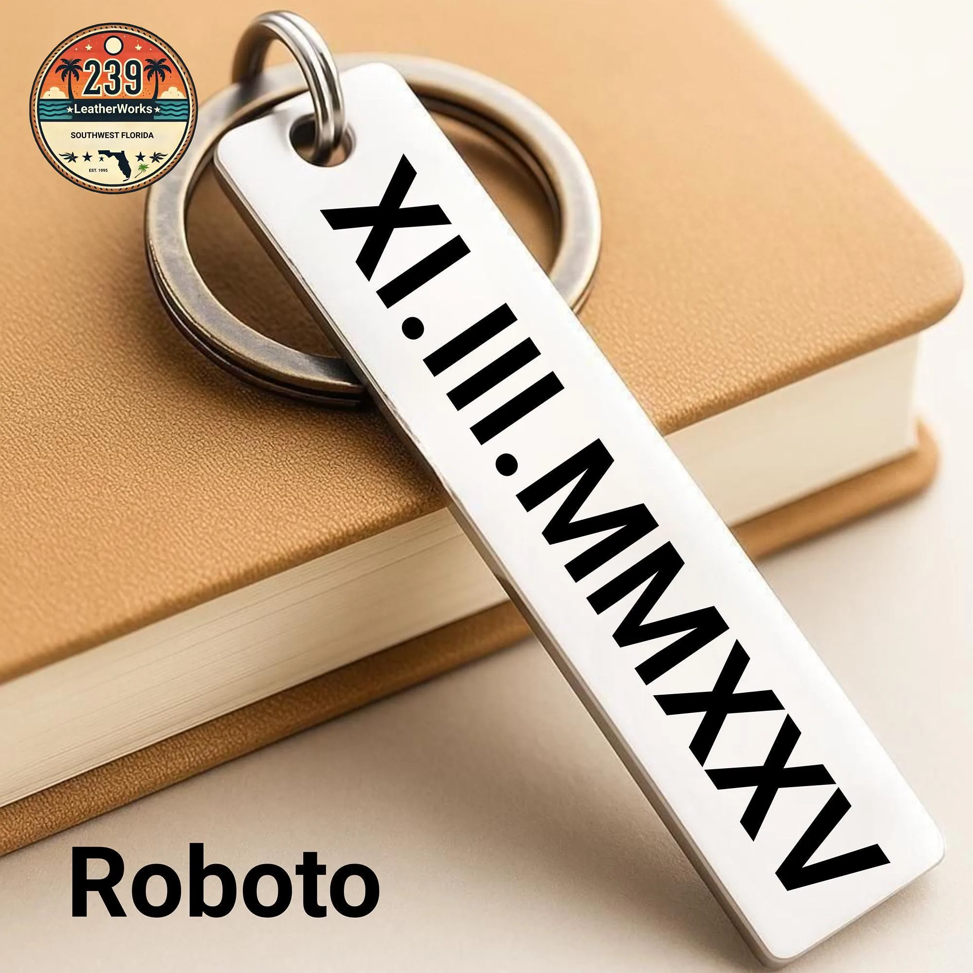 View 4 of Personalized Roman Numeral Keychain • Laser Engraved Stainless