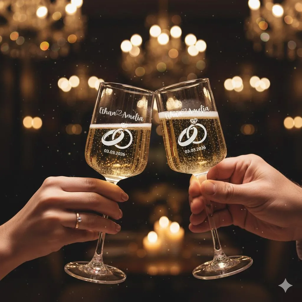 View 3 of Personalized Wedding Champagne Flute